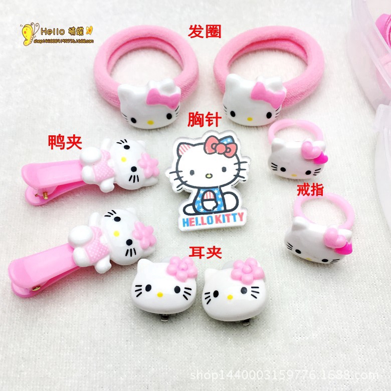 Bộ Kẹp Tóc + Vòng Tay + Dây Chuyền Hello Kitty Cho Bé Gái