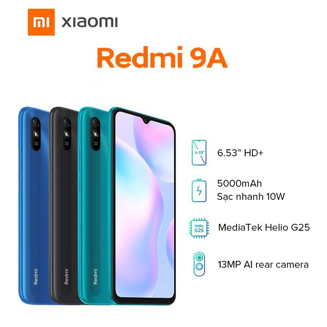 [Nhập ELMALL1TR Giảm 5%] Điện Thoại Xiaomi Redmi 9A 2GB/32GB - Hàng Chính Hãng