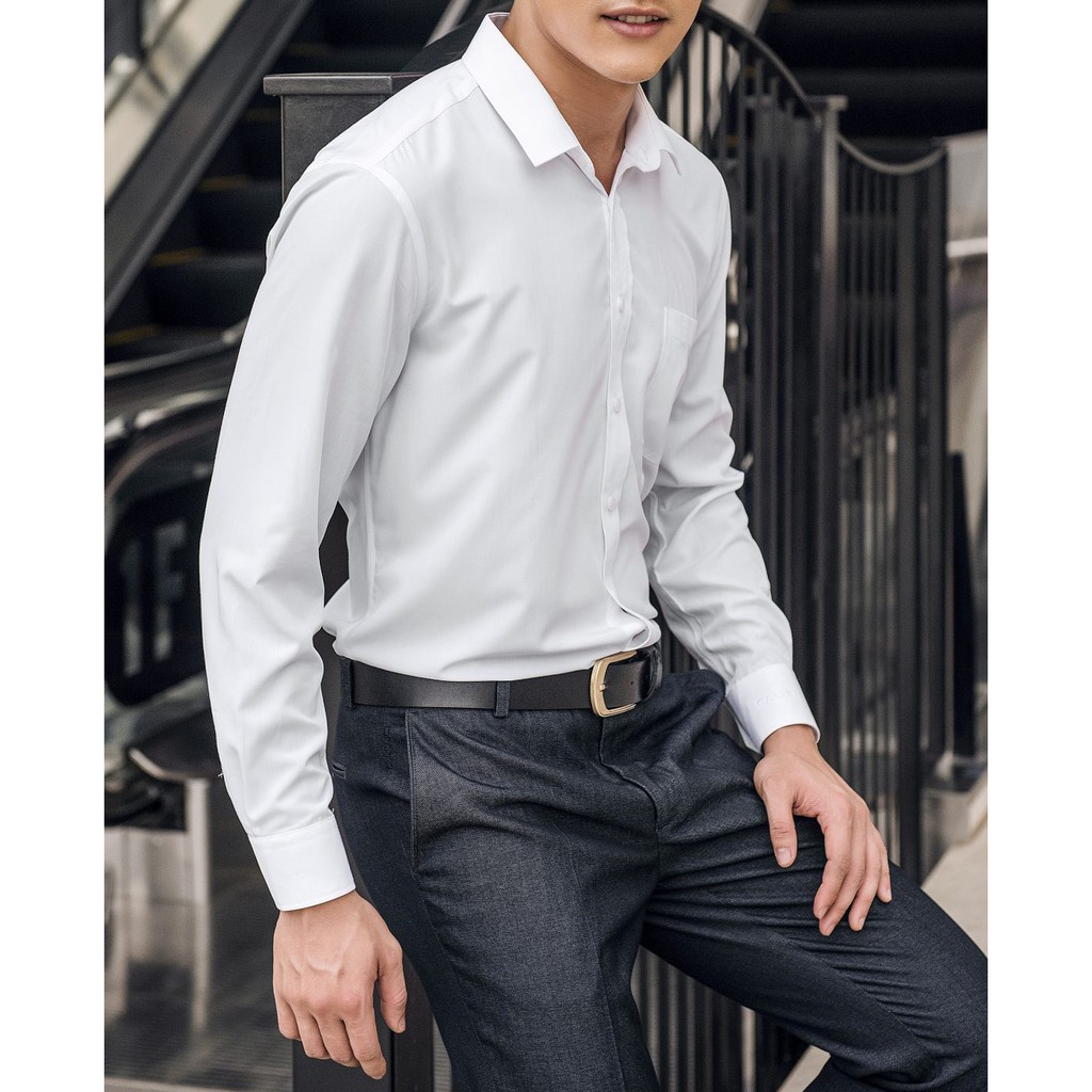 Áo Sơ Mi Nam Công Sở  - Áo Sơ Mi Nam Trắng Dài Tay, Cộc Tay Cổ Bẻ Cotton Lụa Không Nhăn Dáng Ôm Body Hàn Quốc