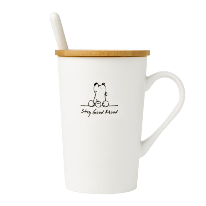 Cốc Mug Sứ Trắng ARTBOX Hàn Quốc Mặt Trong Màu Xám Có Nắp Kèm Muỗng 440ml