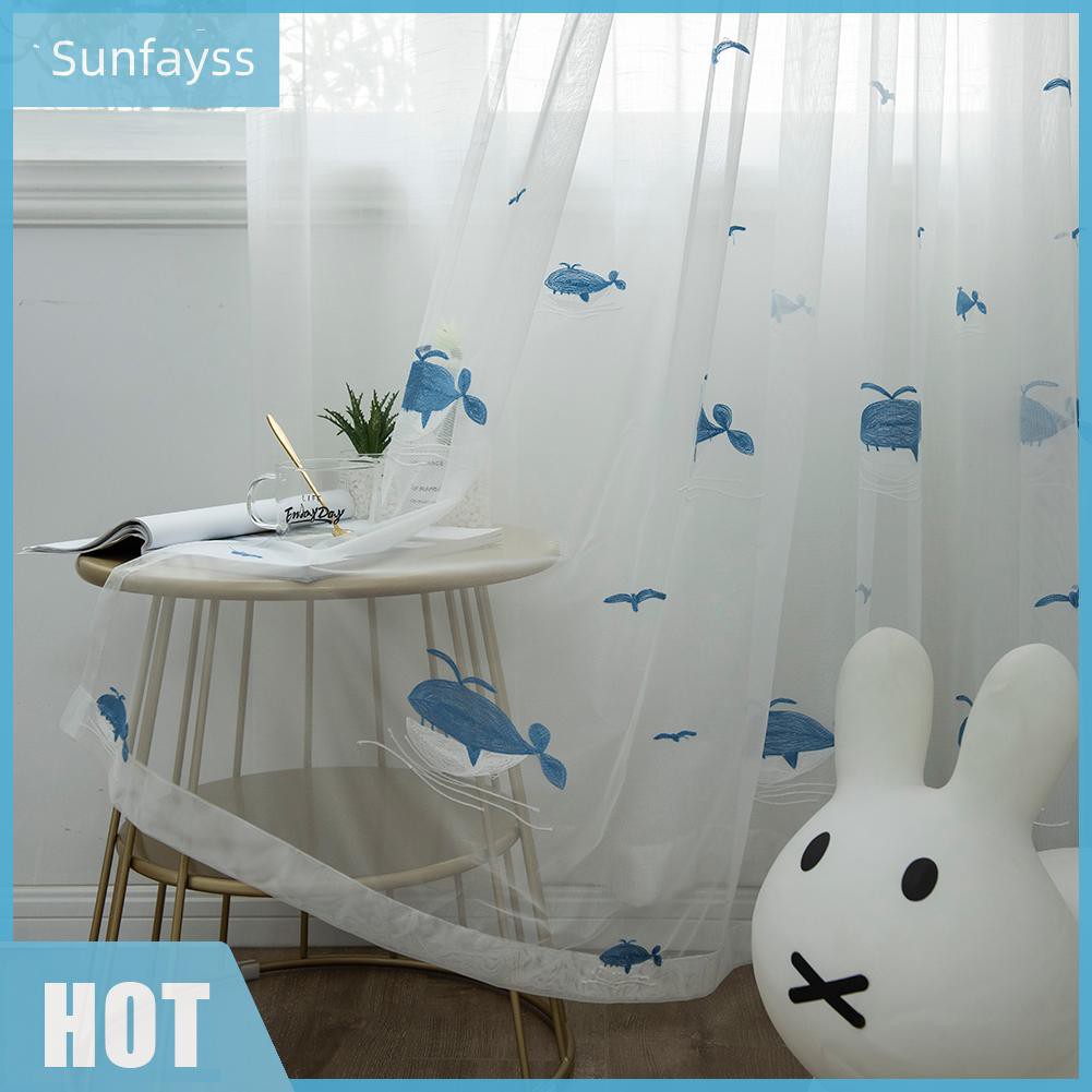 SF 1 Rèm Cửa Vải Tuyn In Hình Cá Voi Hoạt Hình Hiện Đại Trang Trí Nhà Cửa