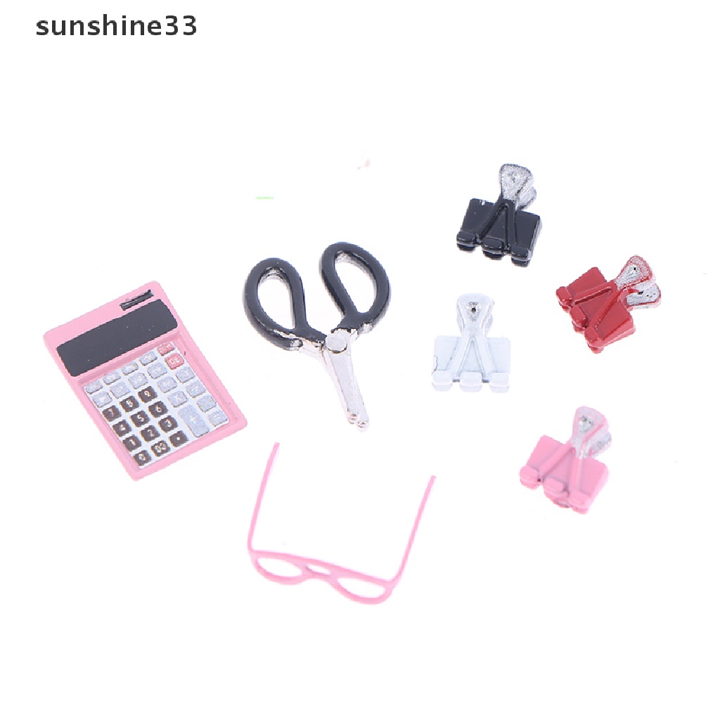 SU 1:12 Dollhouse Miniature Caculator Clamp Scissors Glasses Studying Set Decor Toy n