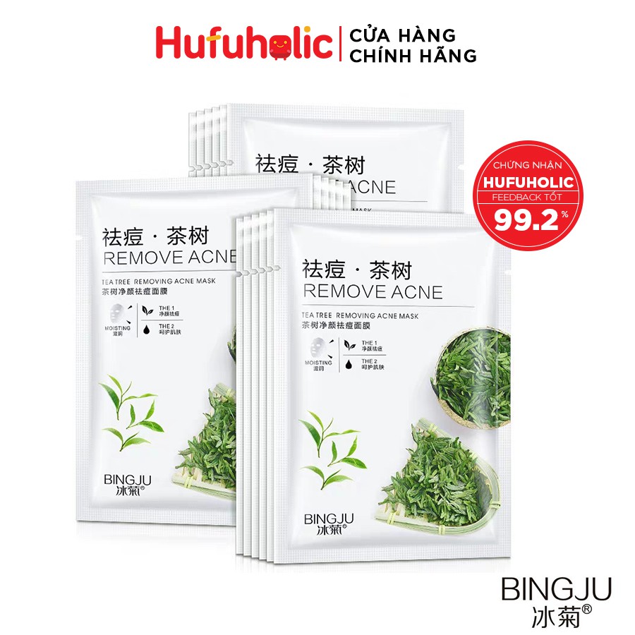 BINGJU – Mặt nạ tràm trà giảm mụn Teatree Removing Acne Mask mặt-nạ trà-xanh BIJU01