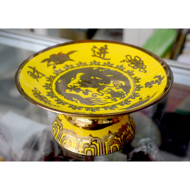Dĩa trái cây thờ cúng rồng vàng 3D