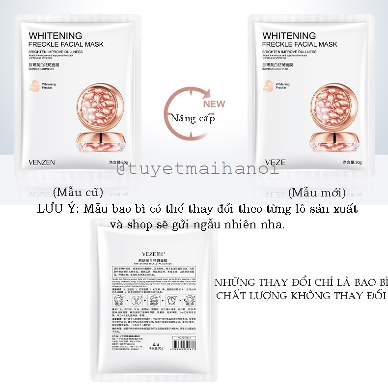 Mặt nạ dưỡng trắng da và xóa mờ tàn nhang Venzen cao cấp - Whitening Freckle Facial Mask