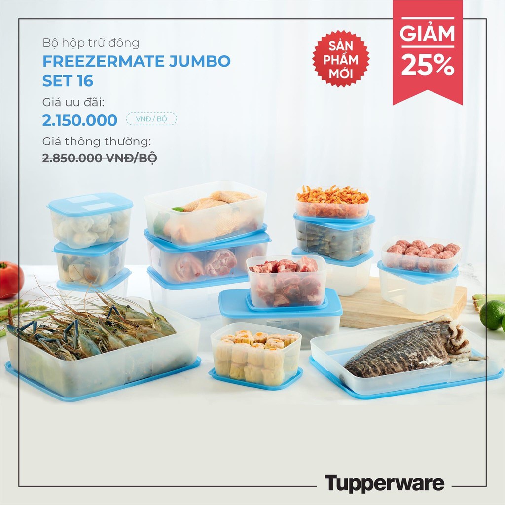 Tupperware - Bộ hộp trữ đông Freezermate Jumbo (16 hộp) GIẢM SỐC SỐ LƯỢNG CÓ HẠN