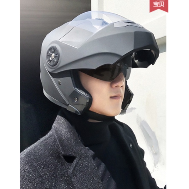 Mũ bảo hiểm full face lật hàm 2 kính AD Helmet - Có đèn LED