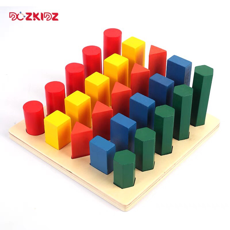 Đồ chơi gỗ - Giáo cụ Montessori bộ xếp hình học bậc thang 5 Loại - DOZKIDZ