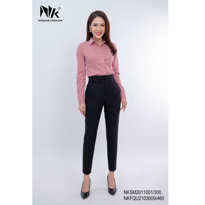 Áo Sơ Mi Nữ Công Sở Dài Tay NK FASHION NKSM2011001B Họa Tiết Kẻ Caro Thanh Lịch Chất Liệu Vải Hàn Cao Cấp