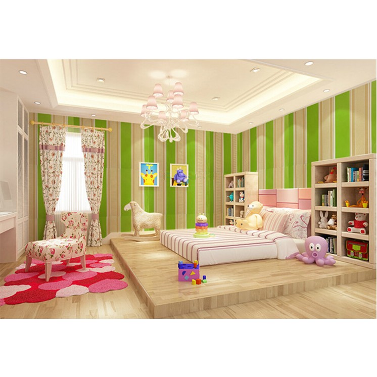 Decal giấy dán tường sọc xanh lá khổ rộng 45cm