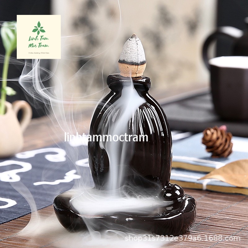 Thác khói trầm hương đế đặt nhang nụ nhang tăm gốm sứ tặng 1 nụ trầm