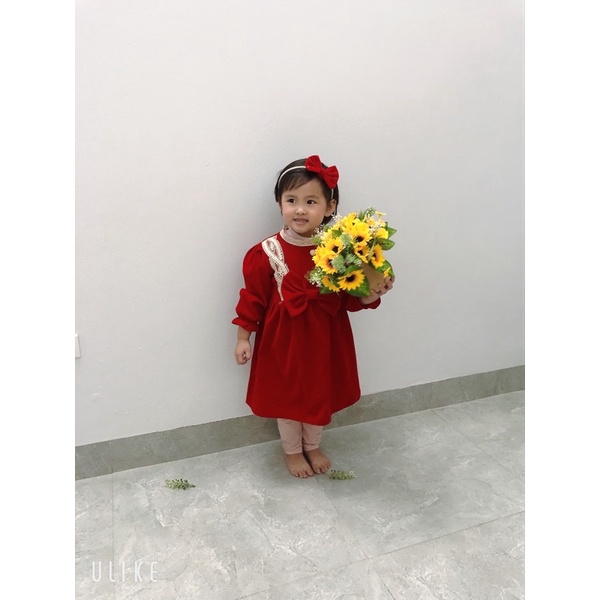 Sét váy nhung bé gái kèm bờm (size 9-19kg)fom to