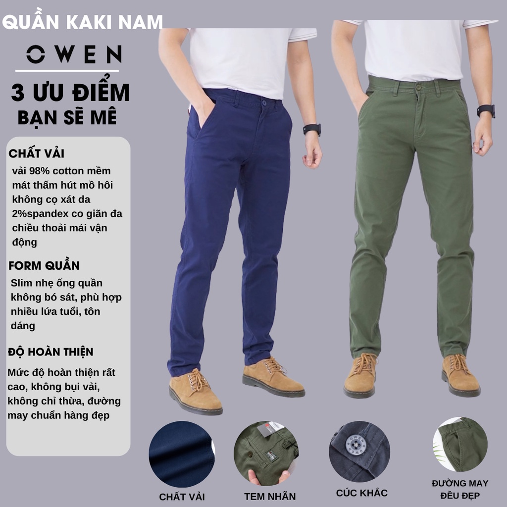 Quần kaki nam OWEN chuẩn hãng màu đen, chất kaki cotton cao cấp co giãn, form đứng dáng ôm nhẹ trẻ trung, năng động