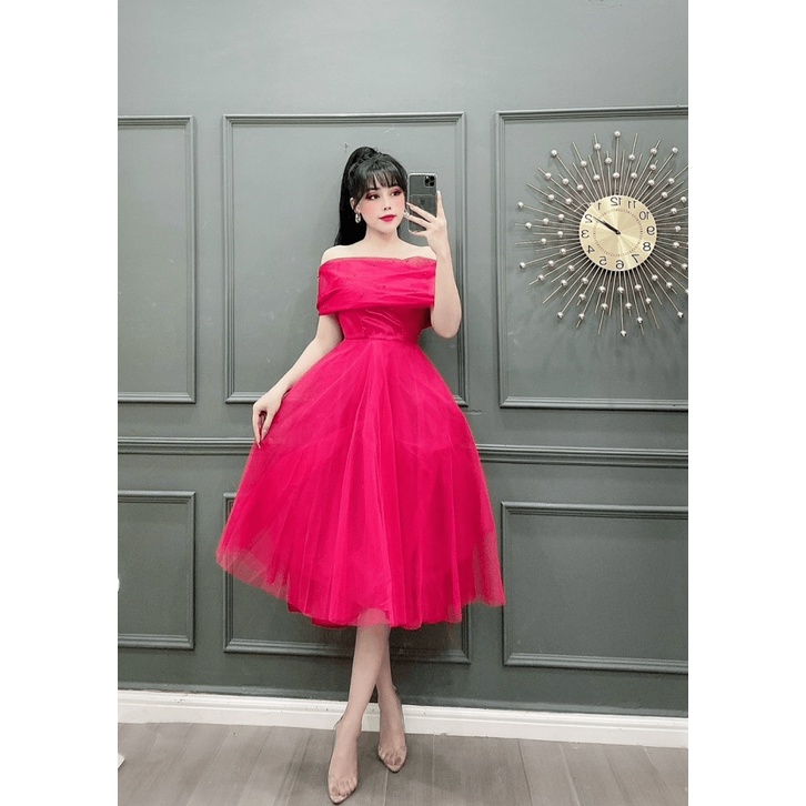 (FREE SHIP) ĐẦM XÒE LƯỚI DỰ TIỆC SANG CHẢNH HÀNG THIẾT KẾ KHOE VAI TRẦN SEXY PU VALENTINNA
