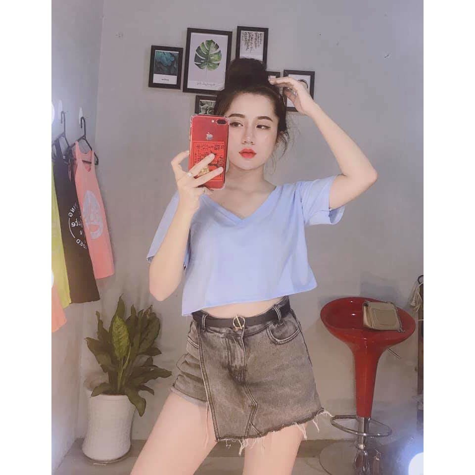 Áo Thun Nữ Croptop Cổ Tim Giá Rẻ Nhiều Màu - 603