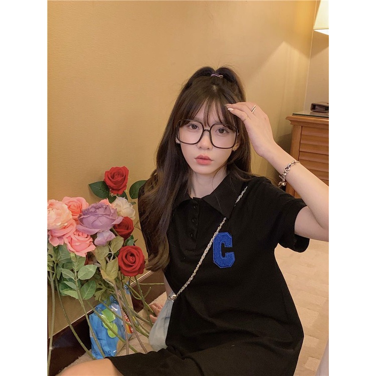 Jiashucheng Đầm Ngắn Tay Cổ polo Dáng Chữ A Phong Cách Preppy Thời Trang Mùa Hè Giản Dị Dành Cho Nữ