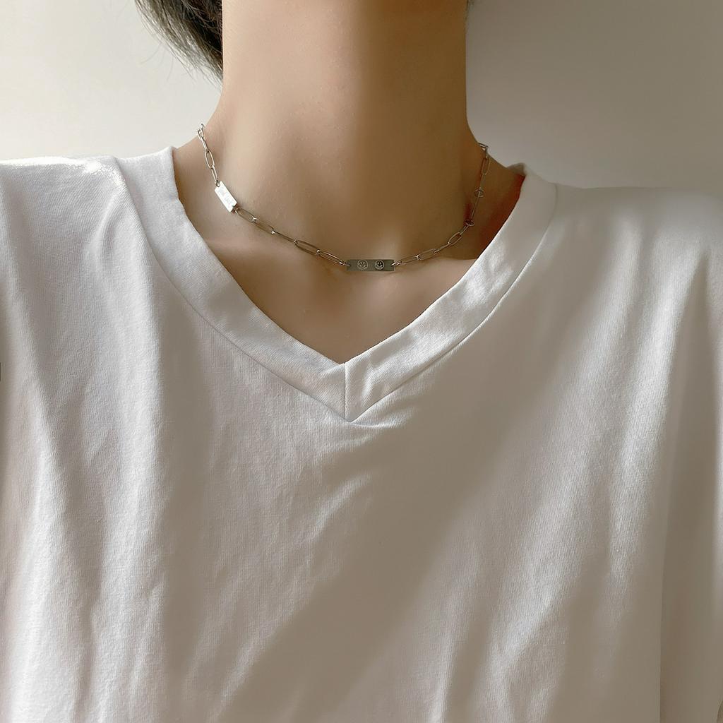 Dây Chuyền Thép Titan Hình Mặt Cười Phong Cách Hip Hop Đường Phố Hàn Quốc 22746 Thời Trang Đường Phố Cá Tính Dành Cho Nữ