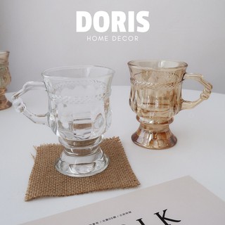 Ly thủy tinh cổ điển, cốc thủy tinh vintage màu hổ phách, phong cách Hàn Quốc - Doris.decor
