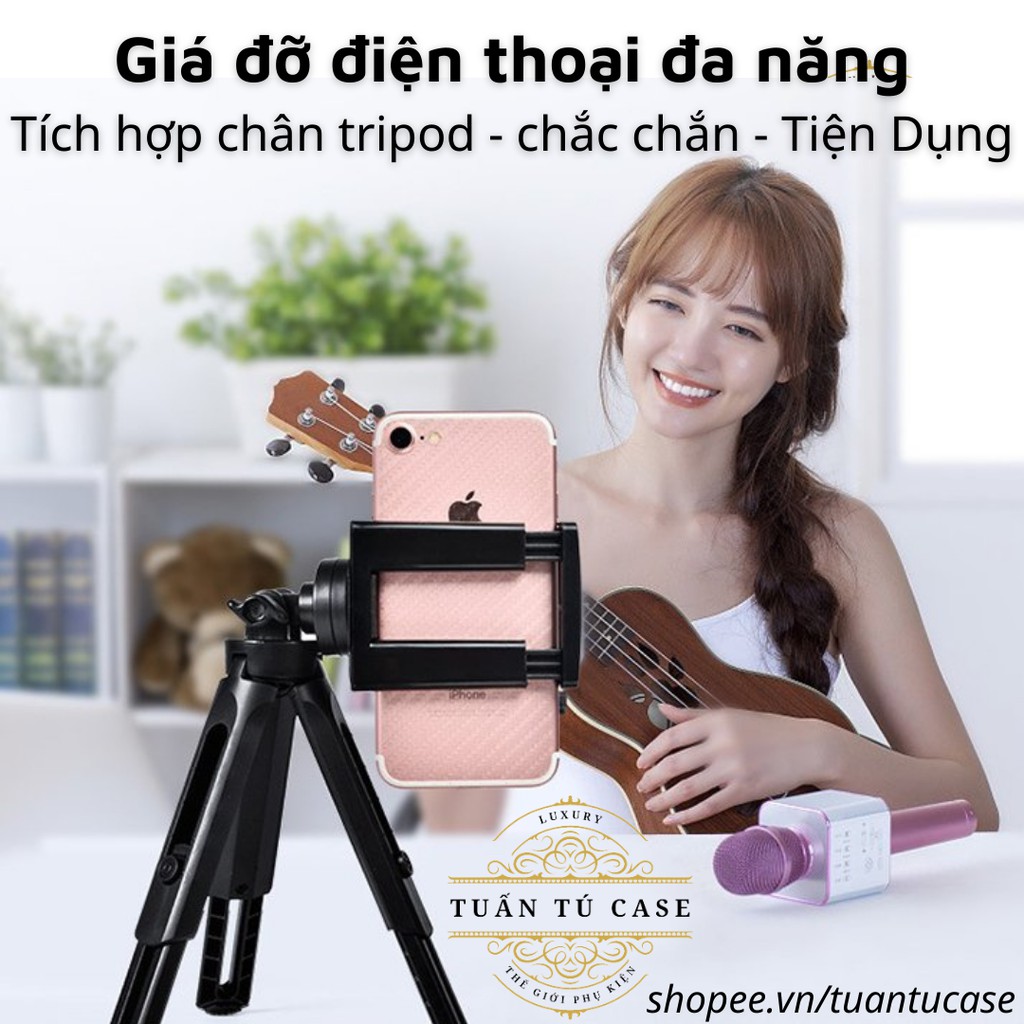 Tripod kèm kẹp điện thoại đa năng 2 trong 1 thỏa mái chụp ảnh, livestream, quay video, xoay nhiều góc độ tiện lợi