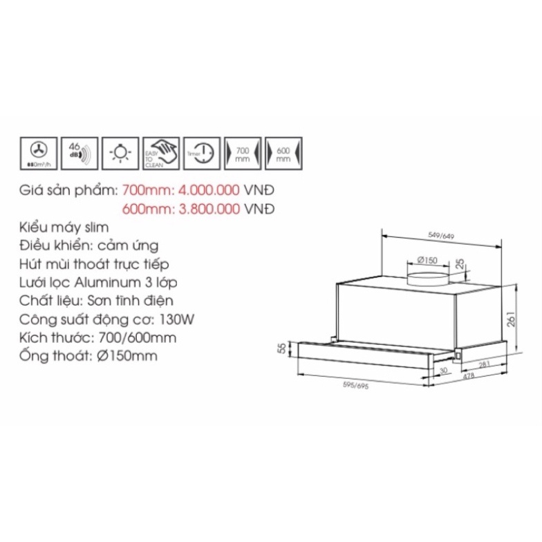 Máy hút mùi Faster SYP6003/SYP7003 âm tủ kéo rút cảm ứng Hàng chính hãng