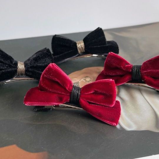 Kẹp Tóc Đính Nơ Ba Chiều Bằng Vải Nhung Phong Cách Hàn Nhật Thanh Lịch