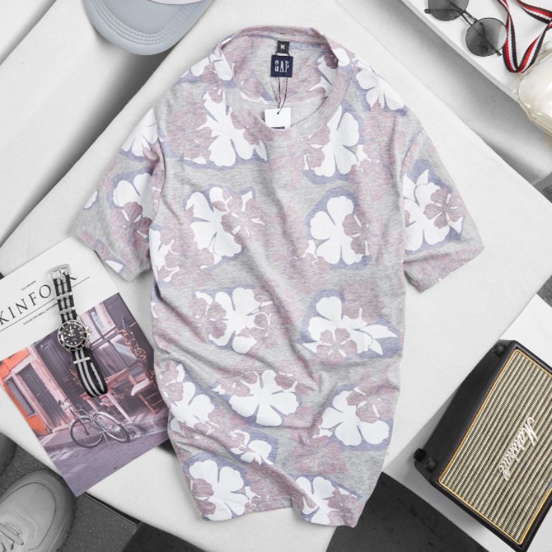 Áo thun nam cổ tròn cotton hoa văn thoáng