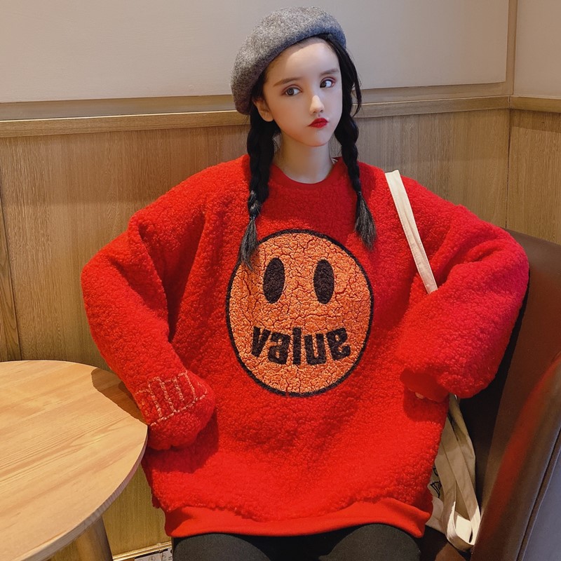 Áo Sweater Nhung Nữ Tay Dài Dáng Rộng Phong Cách Hàn Quốc