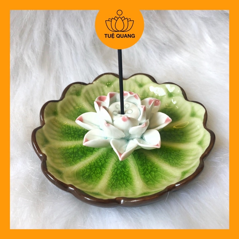 Đĩa hương Hoa Sen lá xanh men rạn cao cấp