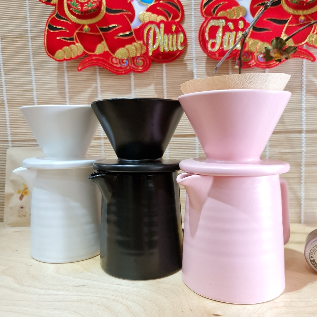 Bộ phễu pha cà phê phương pháp V60 gốm phong cách Châu Âu