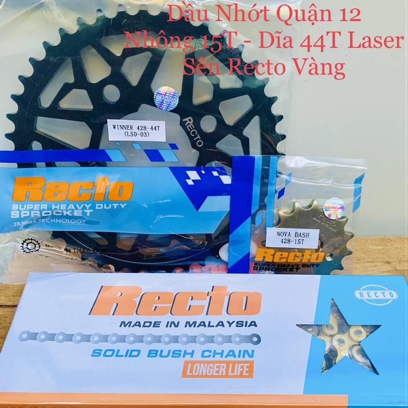 Honda Winner - GTR 150 Bộ Nhông 15T Dĩa 44T Mẫu Laser + Sên Recto Vàng Chính Hãng Thailand