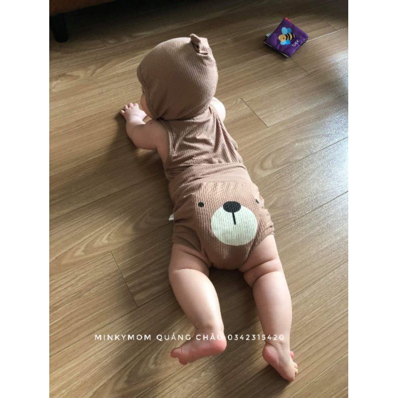 [MINKYMOM QUẢNG CHÂU] SET BA LỖ QUẦN CHIP KÈM NÓN SIÊU XINH HÀNG THUN TĂM CAO CẤP MINKY MOM