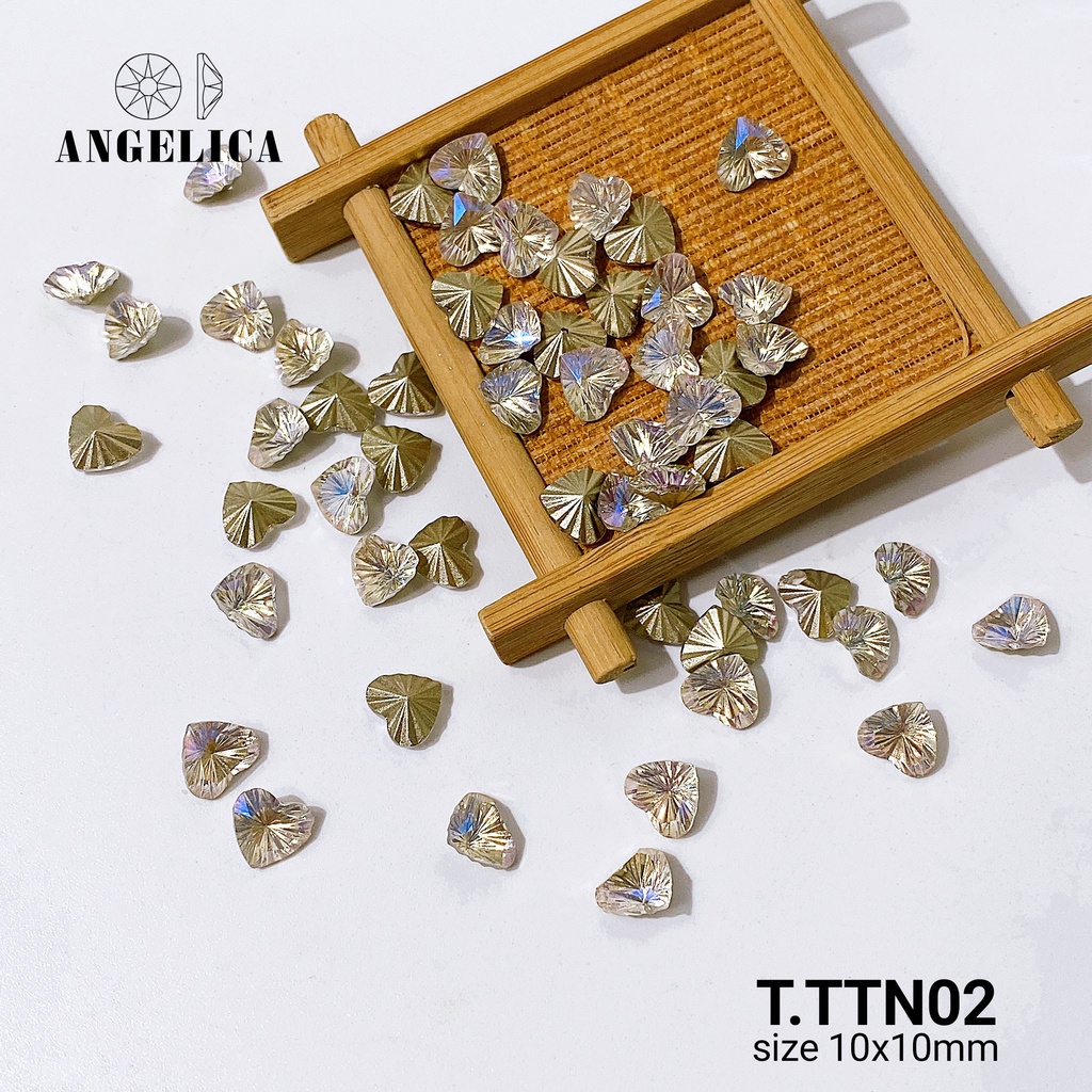 Túi 5 Viên Đá khối Nail To Hình Trái Tim Màu Xanh Bơ, Xạnh Lá Chân Vàng Trang Trí Móng ANGELICA T.TTN