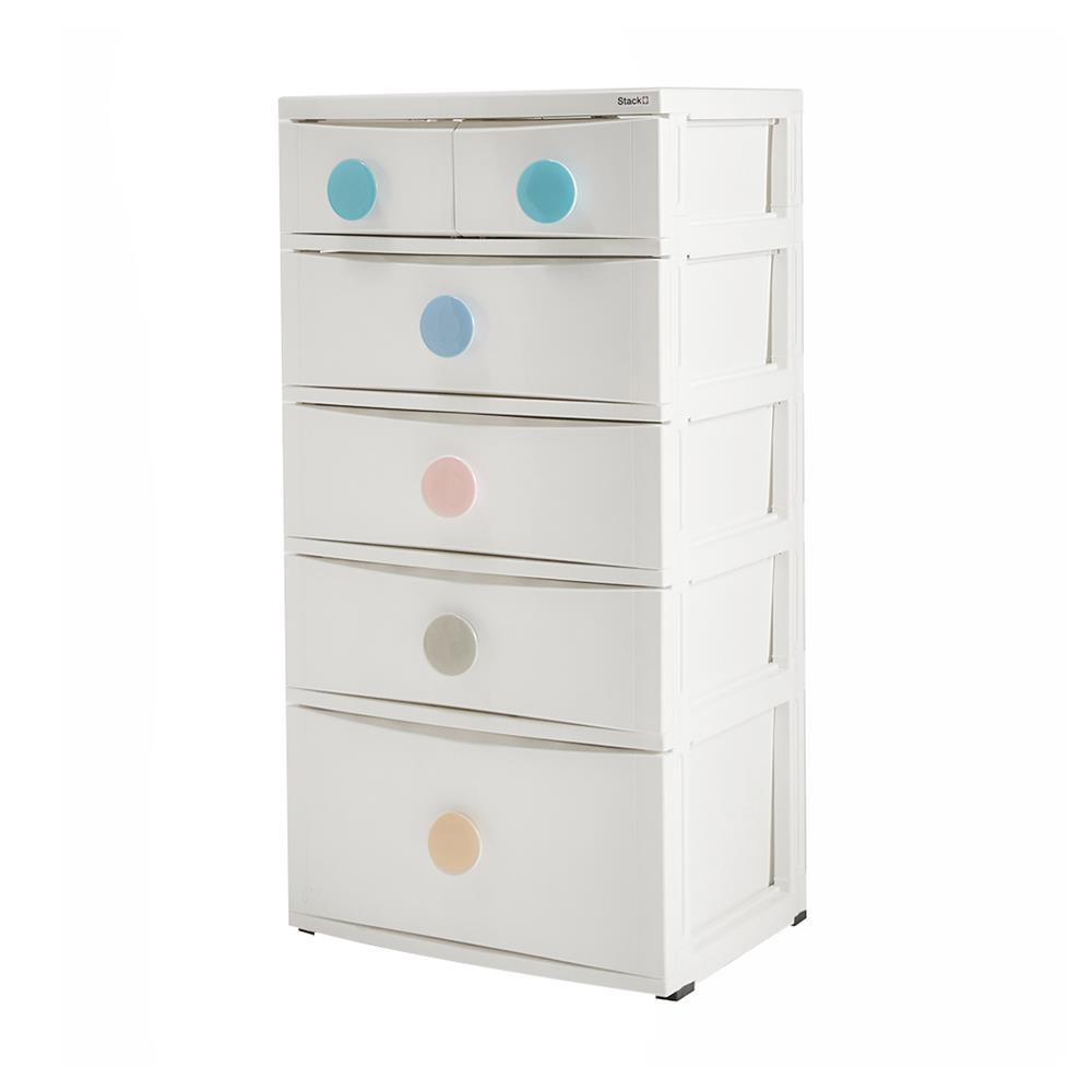 HomeBase STACKO Tủ nhựa 5 tầng có bánh xe C112xR56xS40cm màu trắng