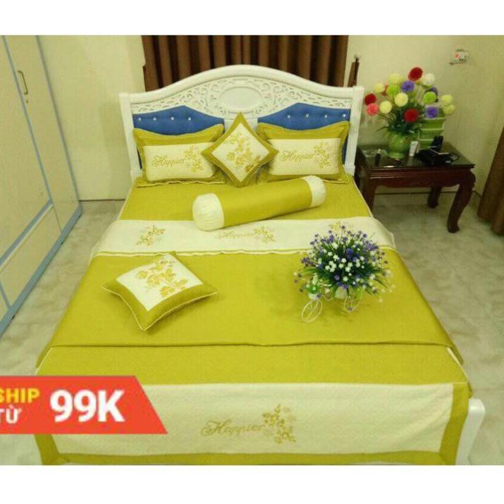 Set chăn ga gối satin 7 món thêu cực đẹp dùng phòng cưới,làm quà tặng biếu sang trọng .