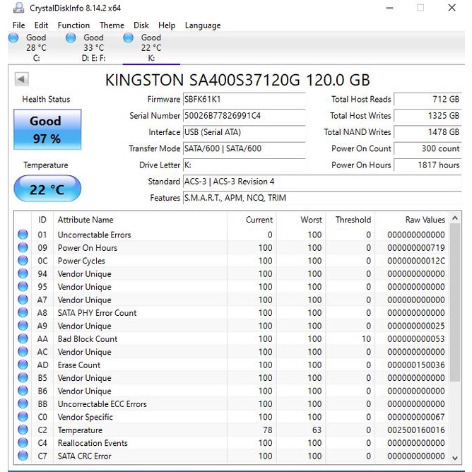 SSD 120GB HÃNG KINGTON CŨ BÓC MÁY