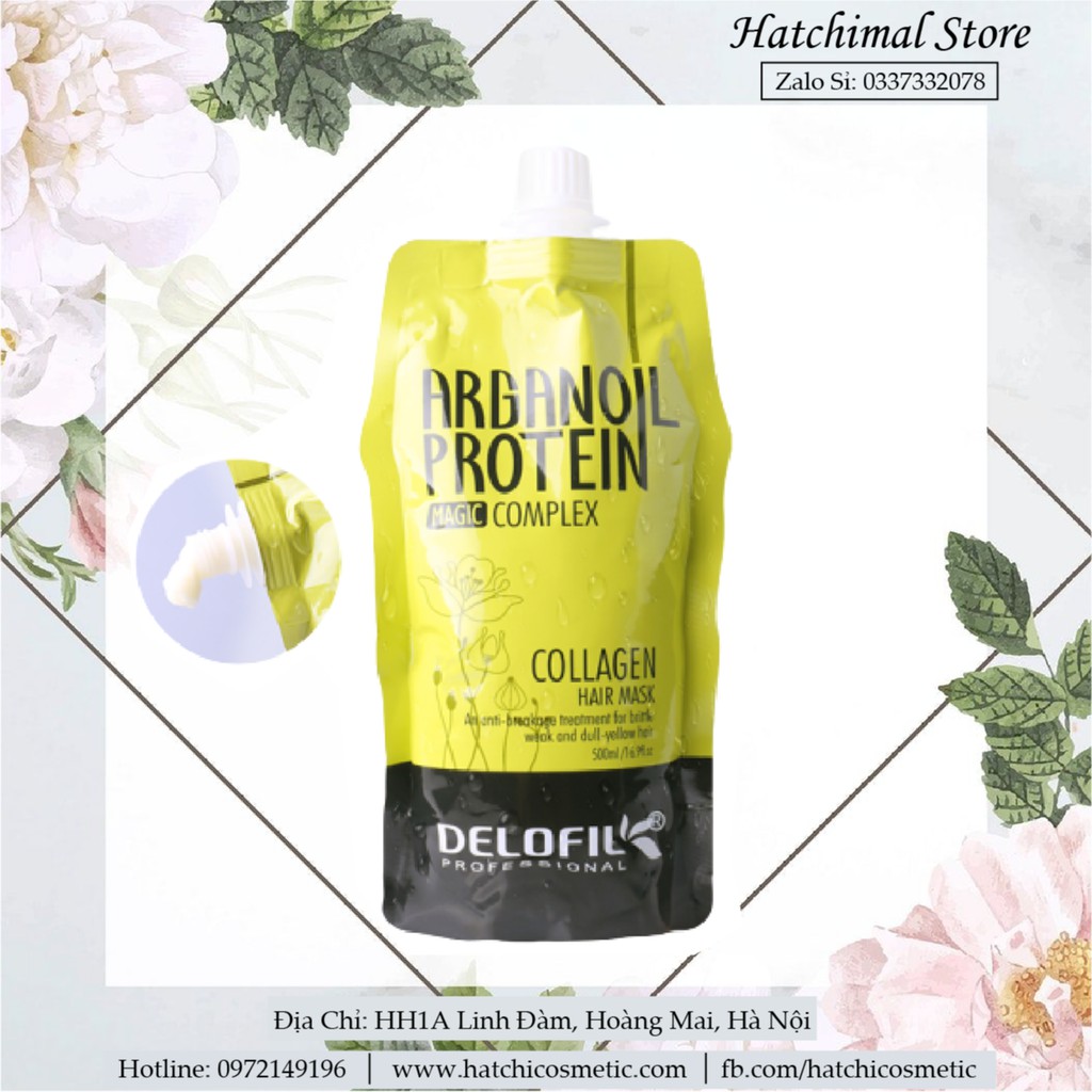 Dầu Hấp Ủ Tóc Collagen Delofil Arganoil Protein Siêu Mượt Dạng Túi 500ml