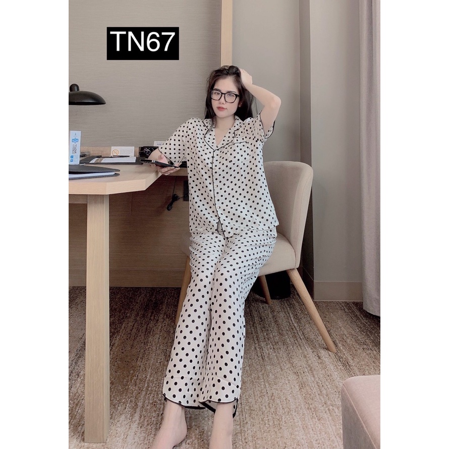 Set Pizama Nữ Mặc Nhà - Đồ Bộ Pijama Ngủ Đồ Bộ Ngủ Nữ Tay Ngắn Satin Cao Cấp Sang Trọng-Hình thật shop tự chụp