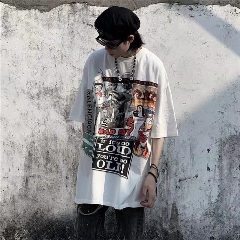 Áo thun MMIOT Y2K Y2K tay ngắn cổ tròn in họa tiết hoạt hình graffiti phong cách harajuku thời trang mùa hè size S-5XL