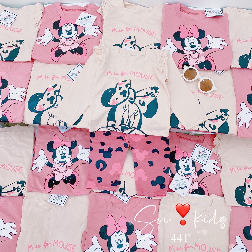 [SALE] Đồ bộ dài tay chất cotton phiên bản Mickey hồng be bé trai bé gái, quần áo cho bé (V473)