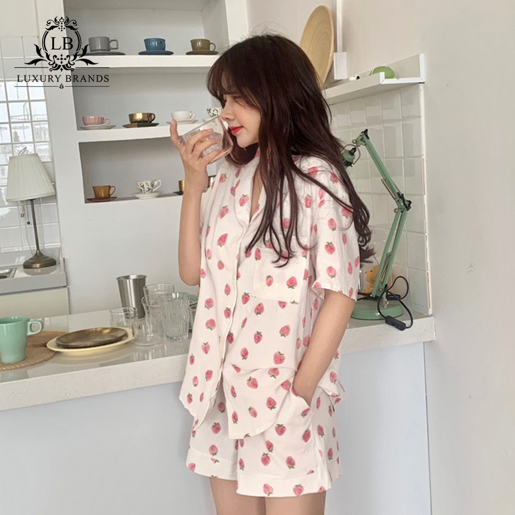 [SẴN] Bộ set ngủ pijama ngắn tay chất đẹp hình dâu tây