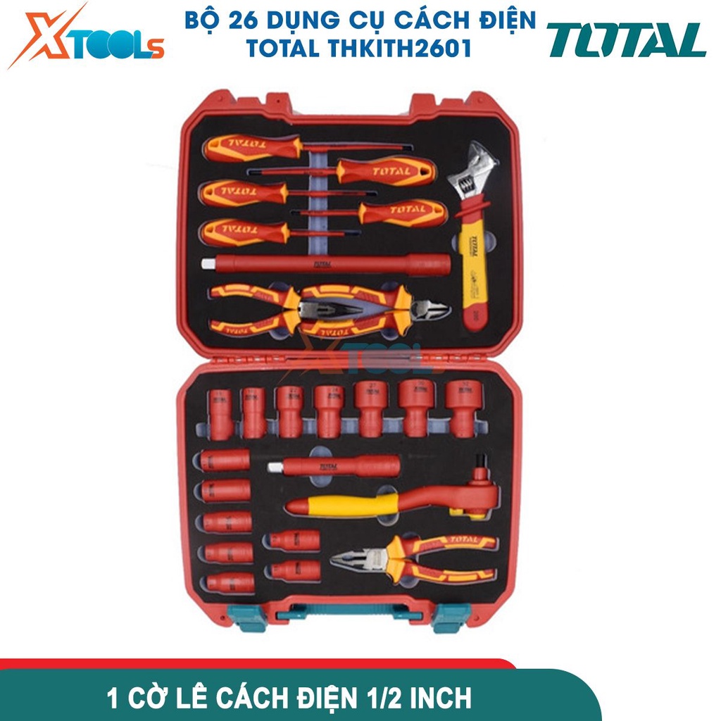 Bộ 26 công cụ cách điện TOTAL, công cụ cách điện có Chứng nhận 1000V, VDE / GS chất liệu hợp kim [CHÍNH HÃNG][XTOOLS]