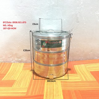 CẶP LỒNG CÀ MÈN 3 NGĂN INOX SUS 304 ĐK 16cm C25 QUAI XÁCH C5 - CL16/3I3-
