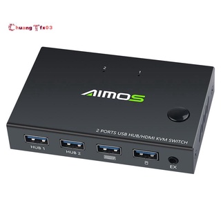 Hộp chuyển đổi kvm aimos đầu ra 4k hdmi cổng usb 2 trong 1 cho 2 máy tính chia sẻ bàn phím chuột máy in hiển thị video