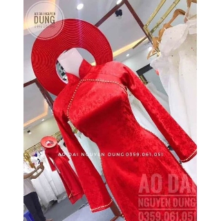 Bộ áo dài gấm tơ đính kết