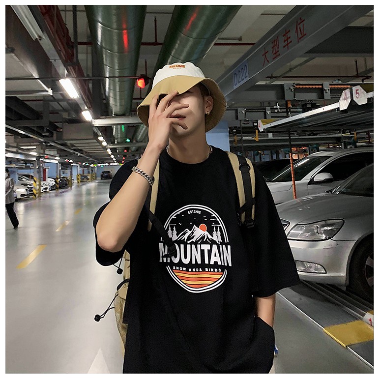 Áo thun phông nam form rộng Familylove - Mẫu áo thun nam tay lỡ Mountain chất Cotton 100% cao cấp