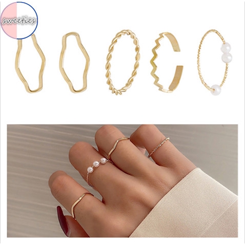 Bộ 5 nhẫn kim loại phong cách Hàn Quốc độc đáo hợp thời trang cho nữ