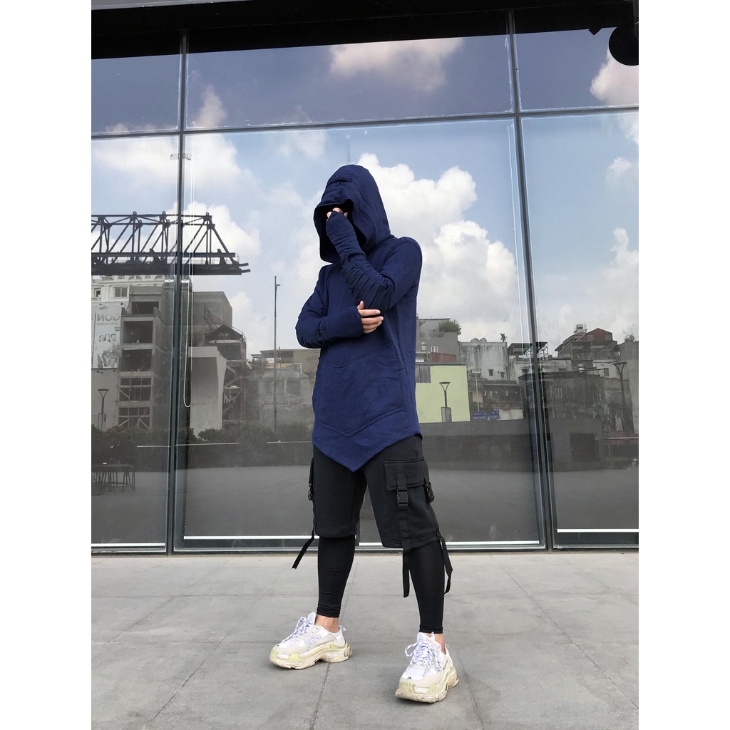 Áo hoodie biker xanh đen khoá kéo lưng cá tính