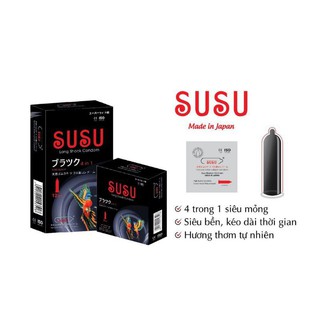 Bao Cao Su 4 In 1 Nhật Bản SUSU Siêu Mỏng, Kéo Dài Thời Gian, Phát Hiện Bệnh Tình Dục, Hộp 12bao