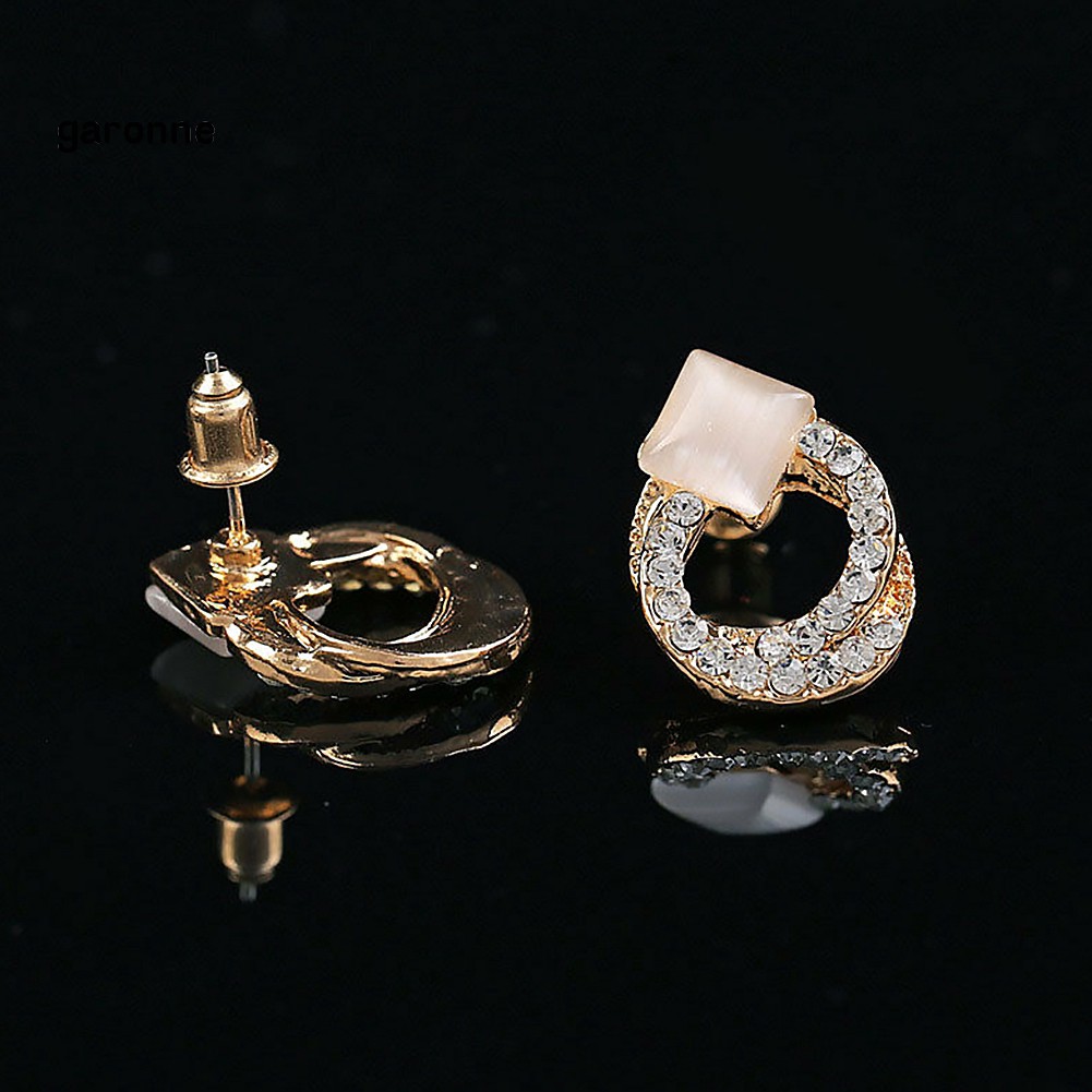 GA_1 Pair Fashion Women Lady Elegant Crystal Rhinestone Ear Stud Gold Tone Earrings