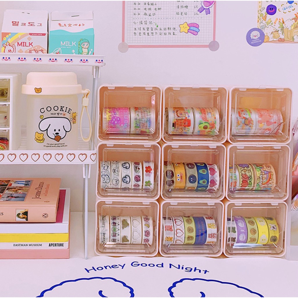 Hộp Nhựa Mini Để Bàn Đựng Washi Tape Trong Suốt Đựng Phụ Kiện Đa Năng Trang Trí Bàn Học Có Thể Xếp Chồng Lên Nhau